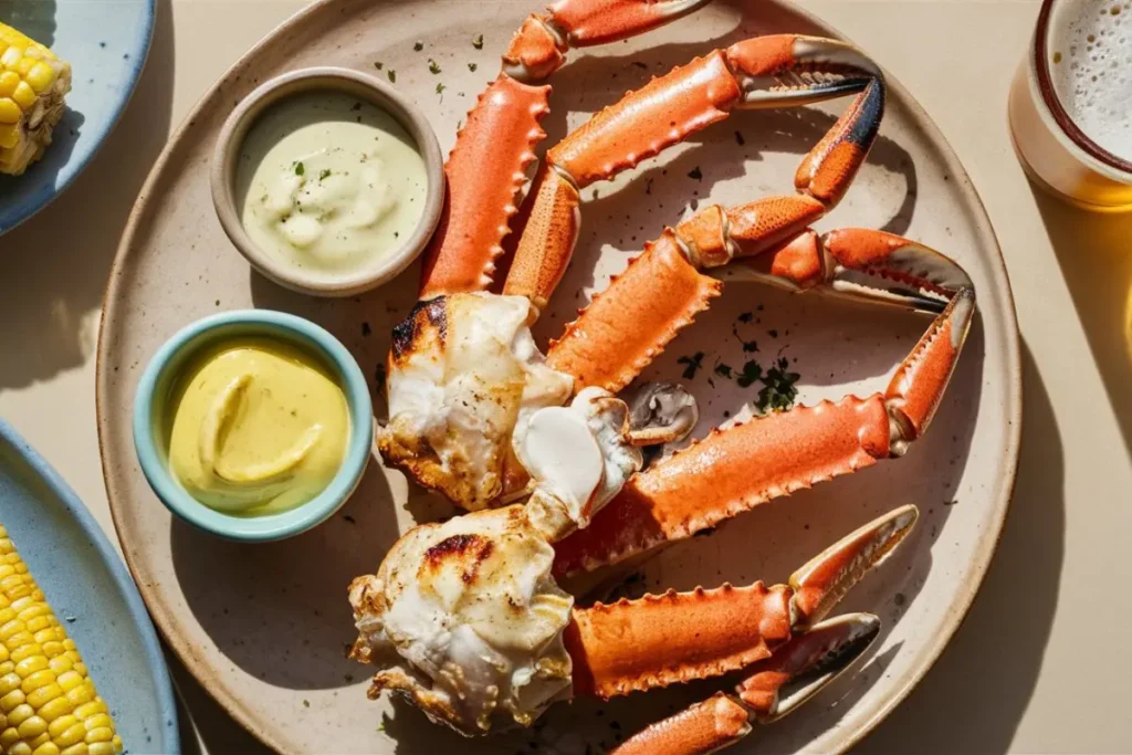 Grilled Crab Legs on a barbecue grill with garlic butter