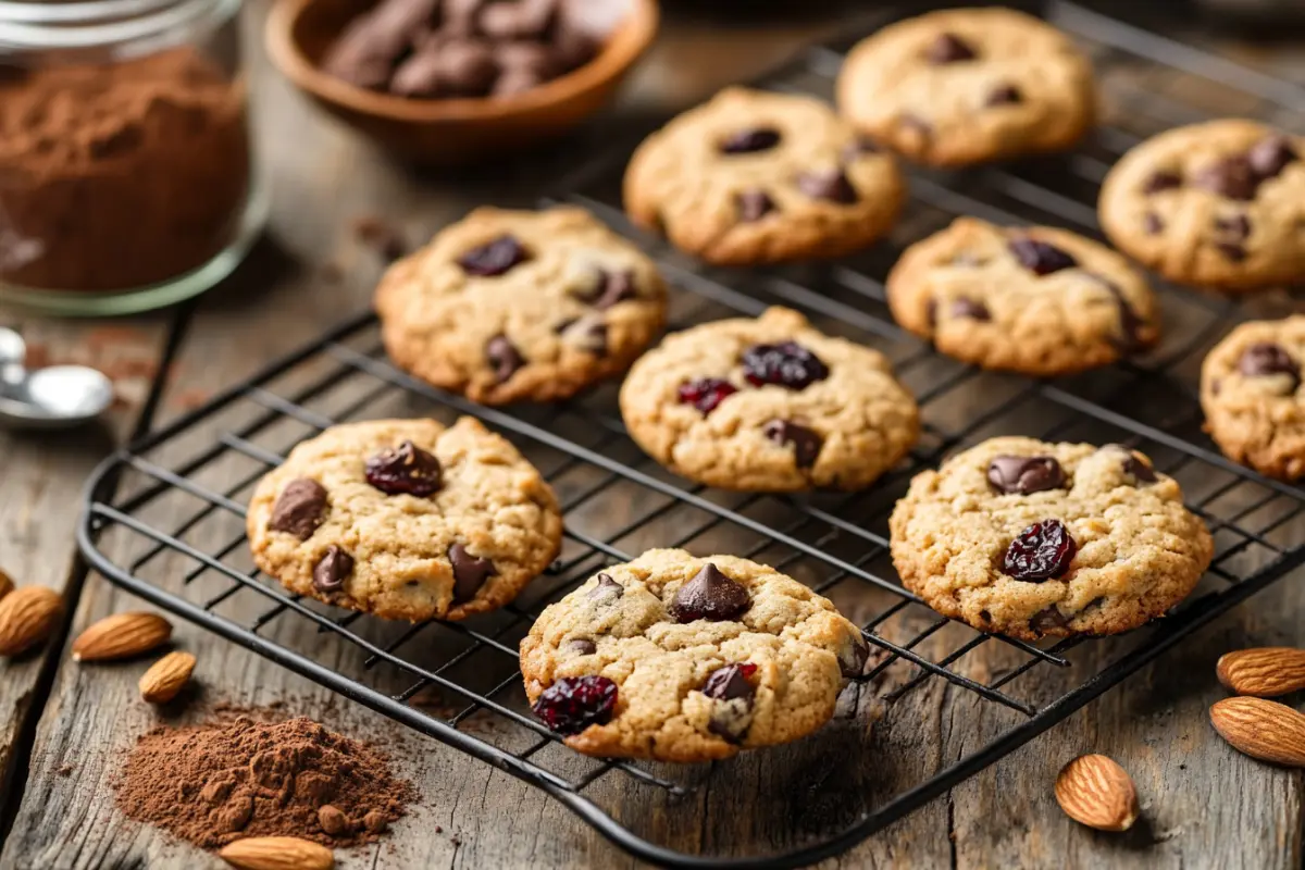 Bowl of freshly baked protein cookies with ingredients like protein powder and nut butter