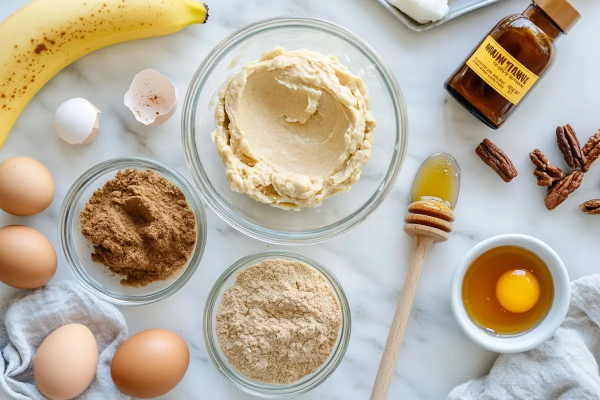 Bowl of freshly baked protein cookies with ingredients like protein powder and nut butter