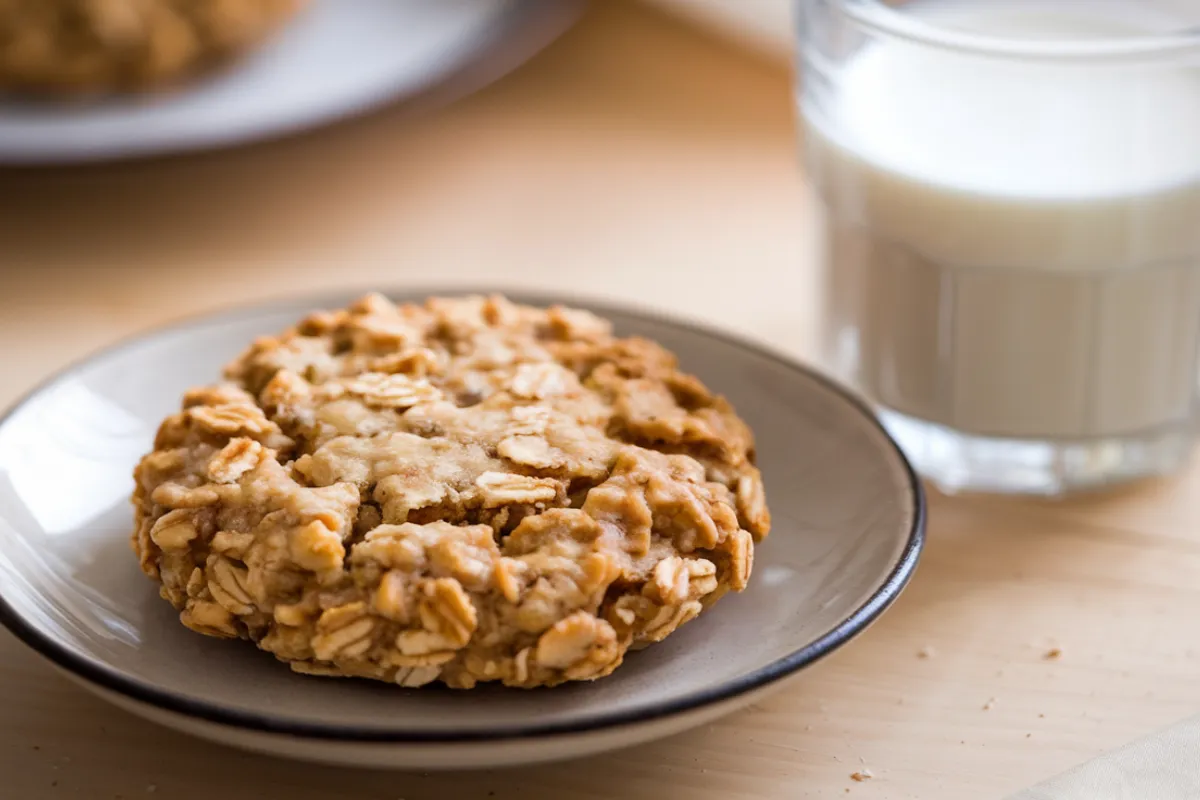 A batch of freshly baked protein cookies made with protein powder, oats, and nut butter, displayed on a wooden surface.