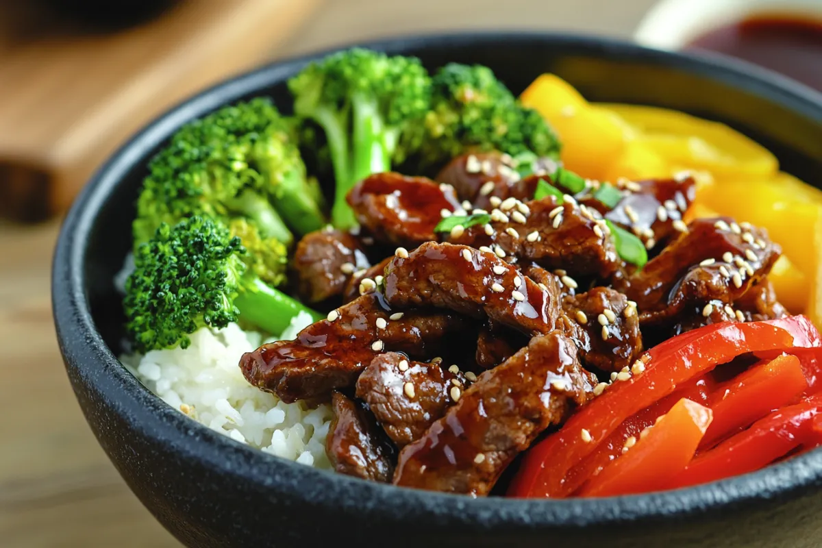 A vibrant teriyaki bowl with grilled chicken