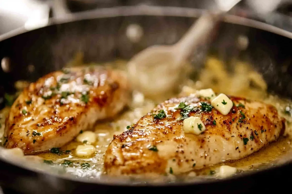 A plate of creamy Garlic Parmesan Chicken Pasta topped with fresh parsley and parmesan cheese.