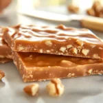 A plate of traditional toffee with chocolate topping, illustrating the discussion of whether toffee contains caffeine.