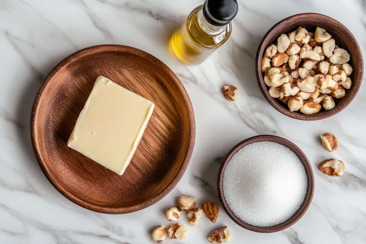 A piece of homemade gluten-free toffee on a marble countertop.