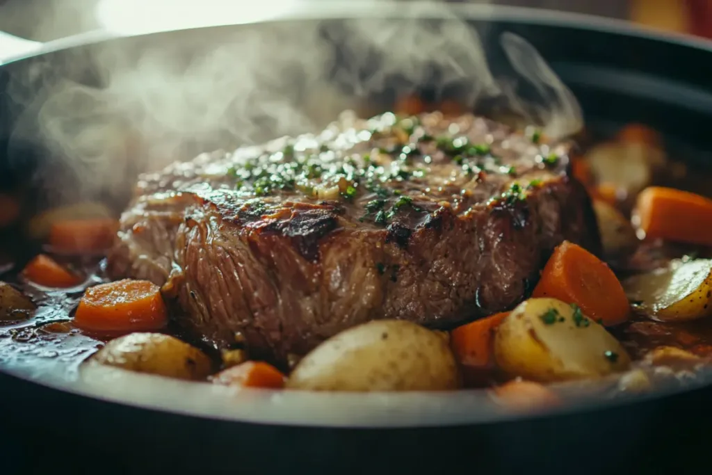 Delicious pot roast with tender beef and vegetables