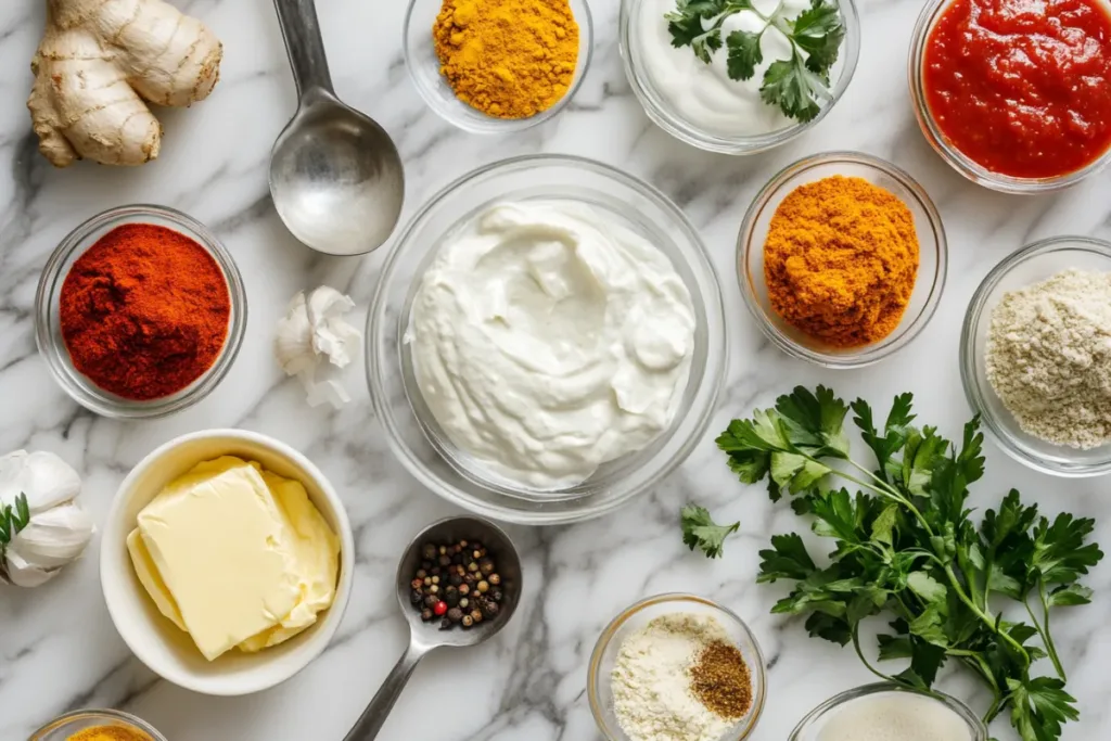 Butter Chicken in creamy tomato sauce garnished with cilantro