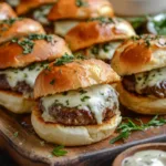 Delicious cheesy garlic herb beef sliders with fresh herbs and cheese.