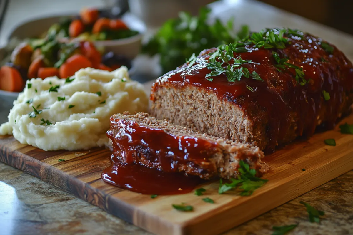 A perfectly glazed classic meatloaf with rich flavors.