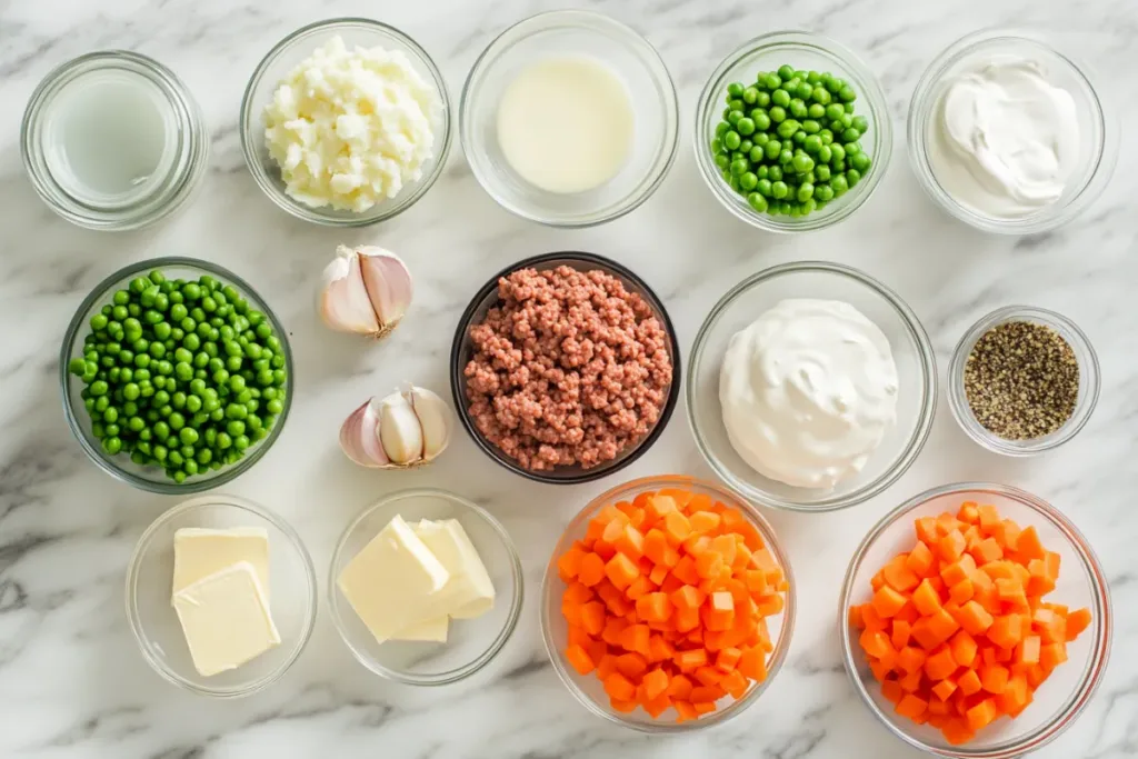 Shepherd's Pie with creamy mashed potatoes and savory meat filling, garnished with fresh thyme