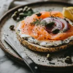 lox bagel, smoked salmon bagel, cream cheese and salmon bagel, bagel with lox, bagel with salmon