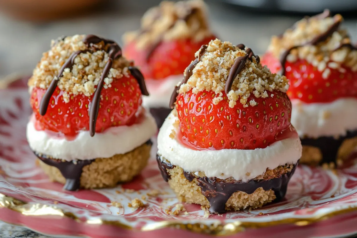 Strawberry Cheesecake Bites with Creamy Filling and Graham Cracker Topping