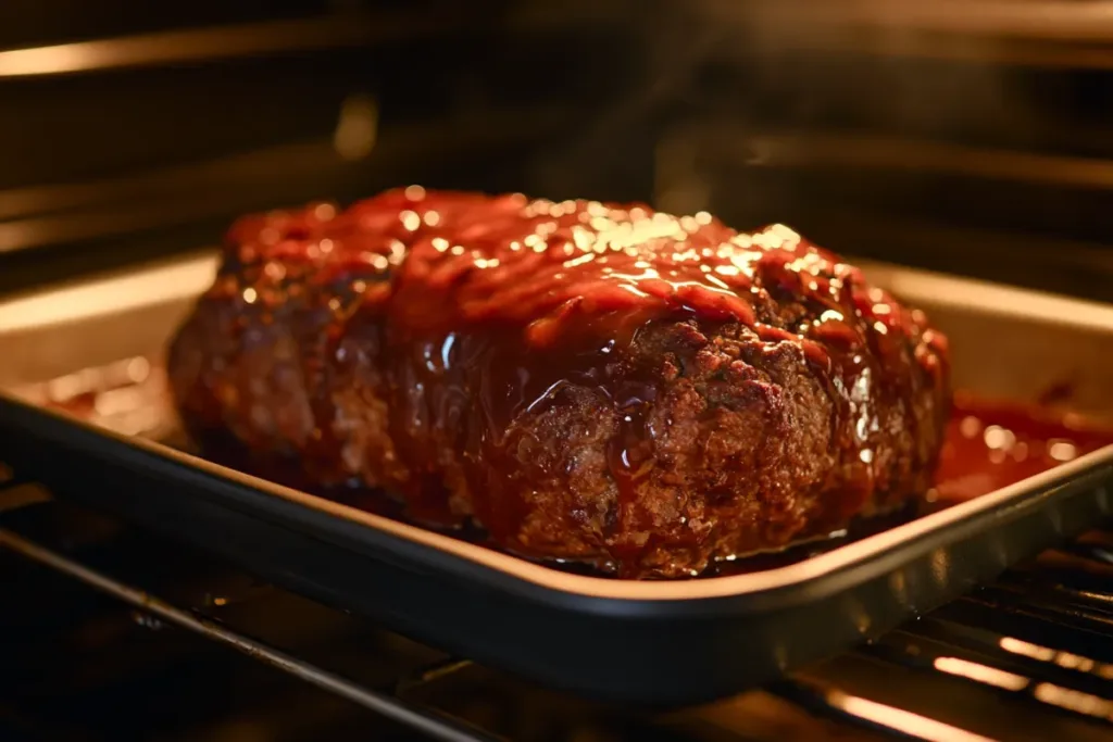 A perfectly glazed classic meatloaf with rich flavors.