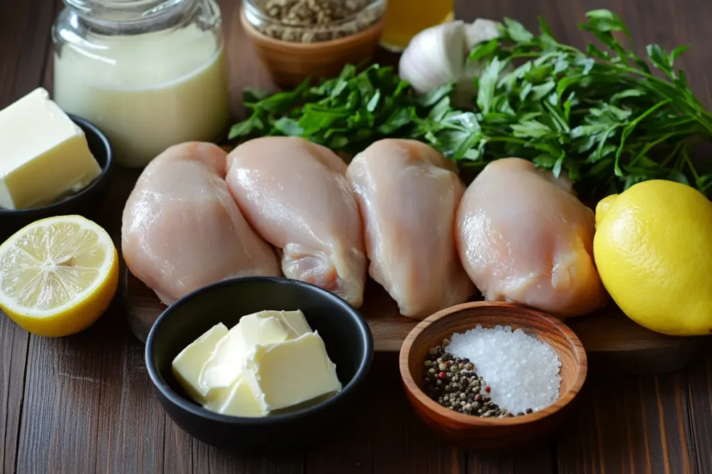 Plate of Steakhouse Garlic Butter Chicken garnished with herbs